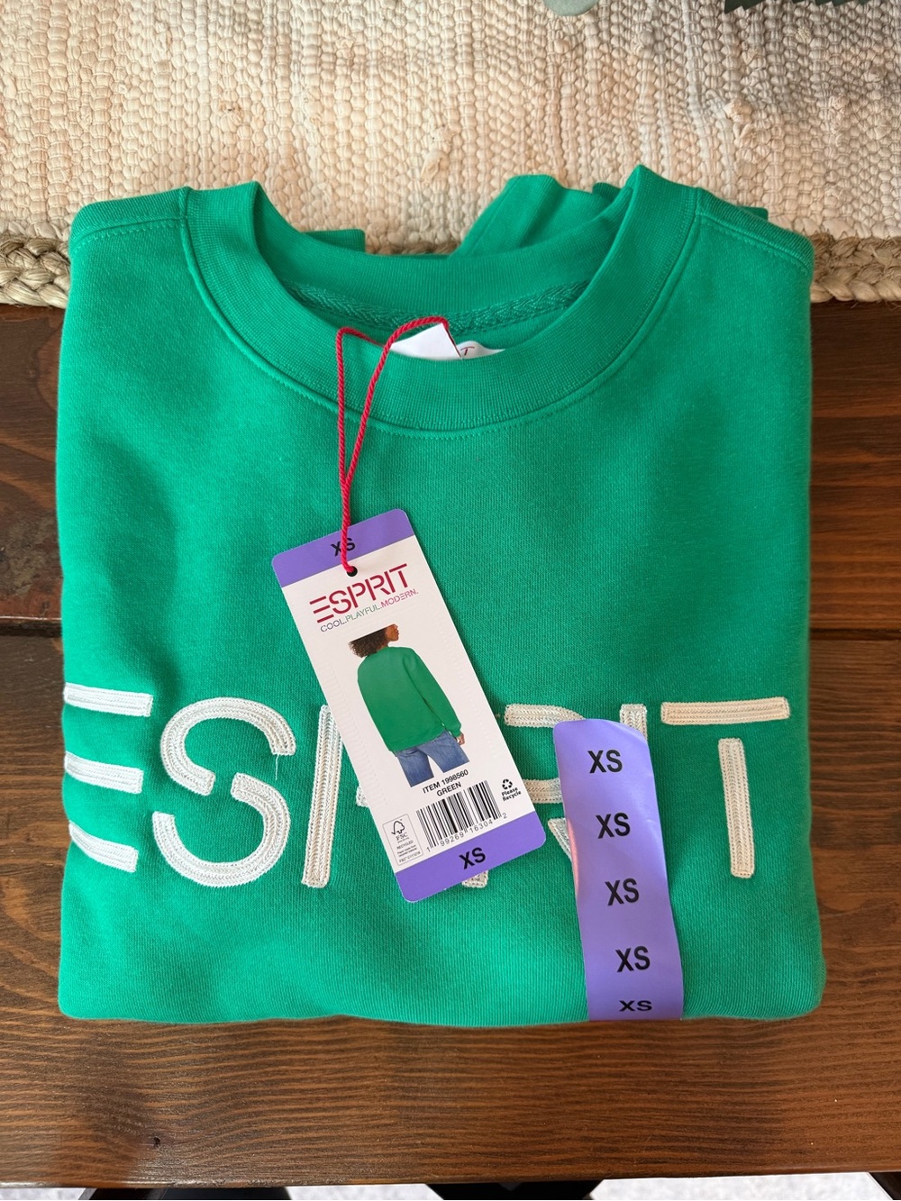 Esprit Green Crewneck Sweatshirt with White Logo Embroidery
